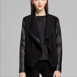 Vince leather sleeve asymmetrical wool biker jacket